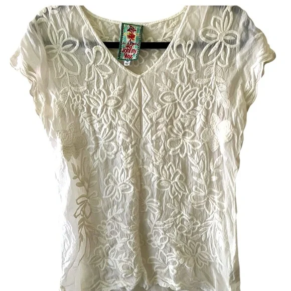 008 JW // Johnny Was Cream Floral Embroidered Blouse // XS - Picture 1 of 2